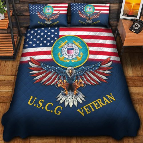 Premium US Coast Guard Veterans Quilt Bedding Set, Gifts For US Veterans, Gifts For Veterans Day