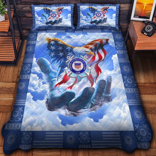 Premium US Coast Guard Veterans Quilt Bedding Set, Gifts For US Veterans, Gifts For Veterans Day