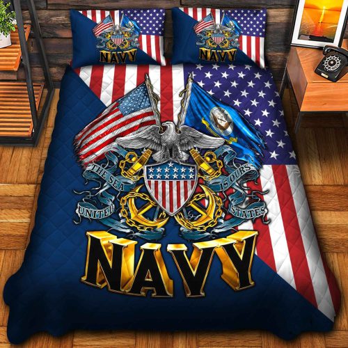 Premium US Navy Veterans Quilt Bedding Set, Gifts For US Veterans, Gifts For Veterans Day