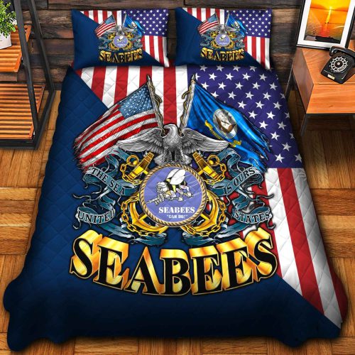 Premium US Seabees Veterans Quilt Bedding Set, Gifts For US Veterans, Gifts For Veterans Day