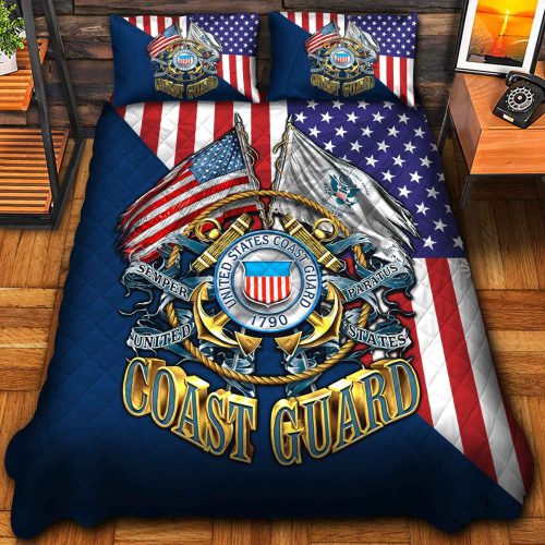 Premium US Coast Guard Veterans Quilt Bedding Set, Gifts For US Veterans, Gifts For Veterans Day