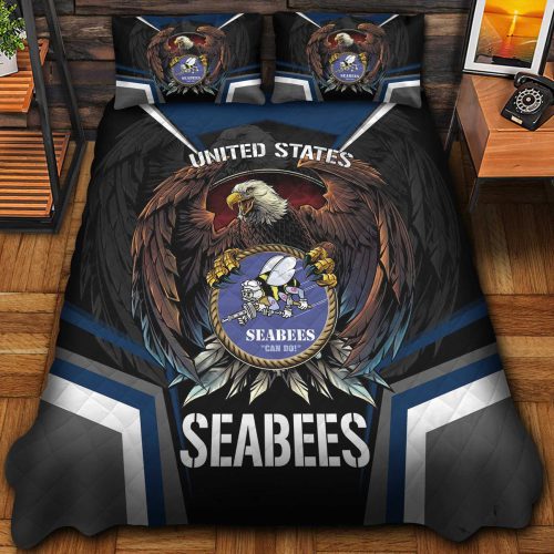 Premium US Seabees Veterans Quilt Bedding Set, Gifts For US Veterans, Gifts For Veterans Day