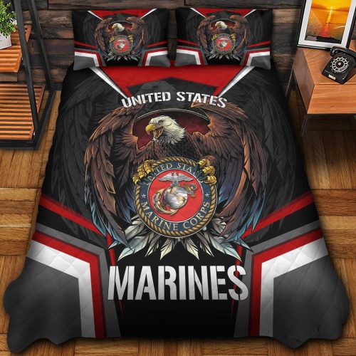 Premium US Marines Veterans Quilt Bedding Set, Gifts For US Veterans, Gifts For Veterans Day