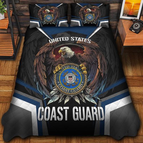 Premium US Coast Guard Veterans Quilt Bedding Set, Gifts For US Veterans, Gifts For Veterans Day