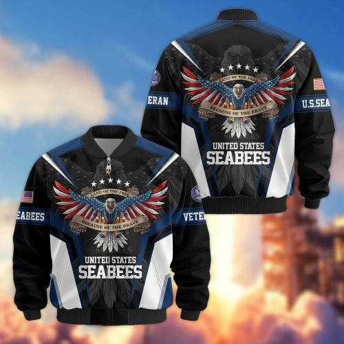 Premium Honoring All Who Served US Seabee Veterans Bomber Jacket, Gifts For US Veterans