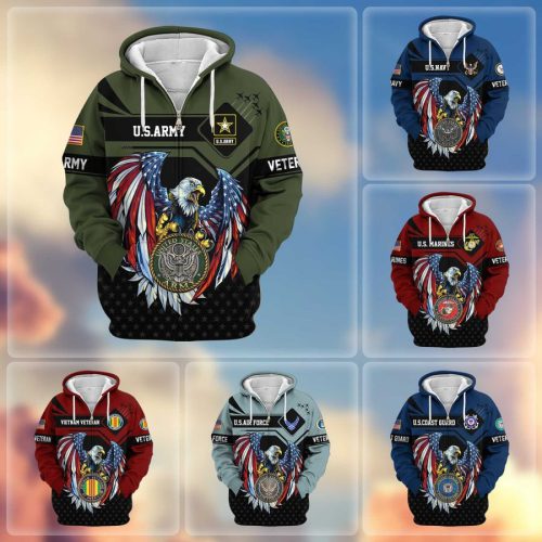Premium US Veterans Zip Hoodie, Gifts For US Veterans, Gifts On Father's Day, Veterans Day.