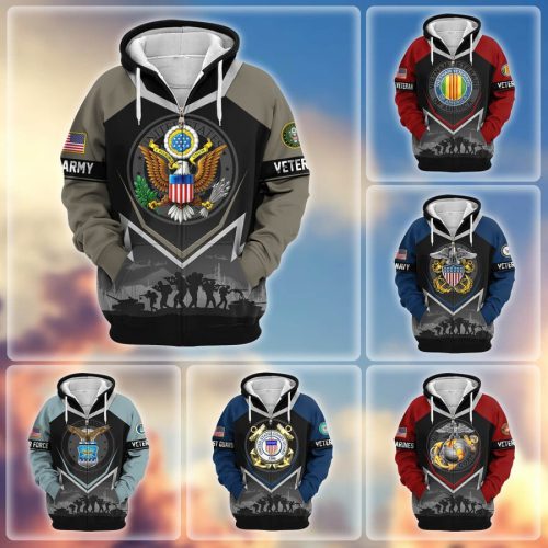 Premium US Veterans Zip Hoodie, Gifts For US Veterans, Gifts On Father's Day, Veterans Day.