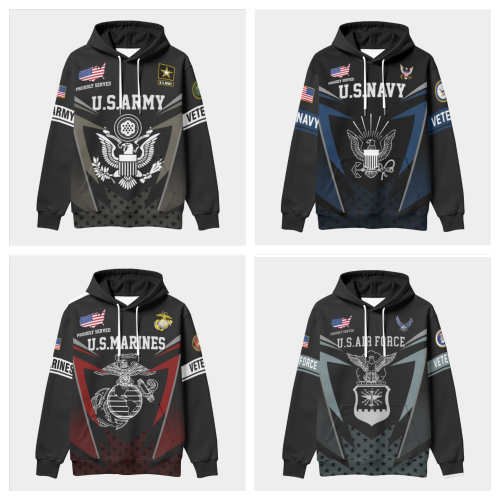 New Release U.S. Veterans Premium Hoodie Shirt All Over Prints Gift Loves - Logo of the military branch can be customized.