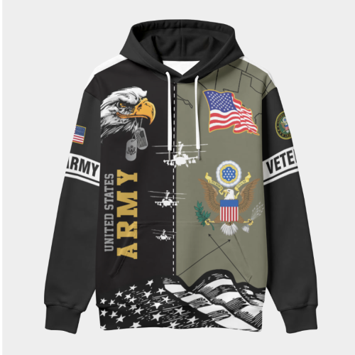 New Release U.S. Veterans Premium Hoodie Shirt All Over Prints Gift Loves - Logo of the military branch can be customized.