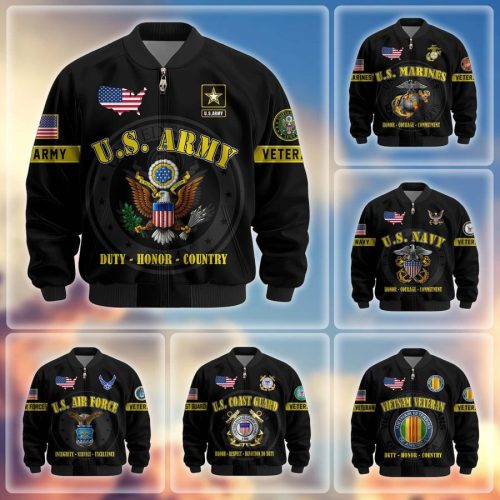 Premium US Veterans Bomber Jacket, Gifts For US Veterans, Gifts On Father's Day, Veterans Day.
