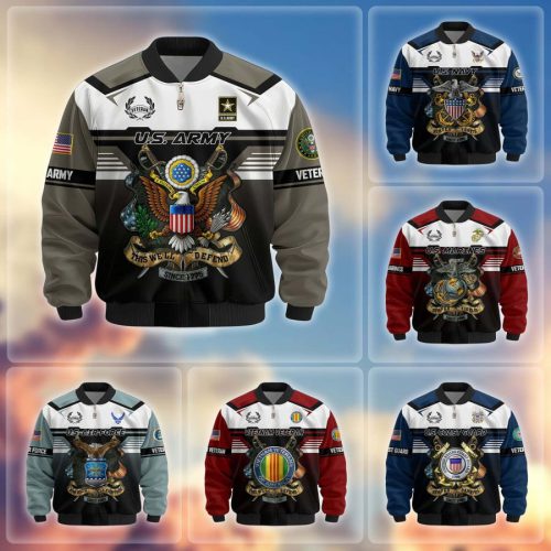 Premium US Veterans Bomber Jacket, Gifts For US Veterans, Gifts On Father's Day, Veterans Day.