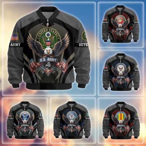 Premium US Veterans Bomber Jacket, Gifts For US Veterans, Gifts On Father's Day, Veterans Day.
