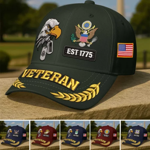 Premium Custom Name, Rank, Embroidered US Veterans Hats, 250th Anniversary, Gift For US Veterans