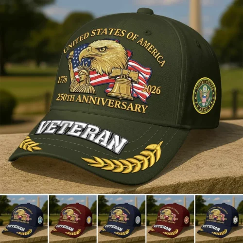 Premium Embroidered US Veterans Hats, 250th Anniversary, Gift For US Veterans