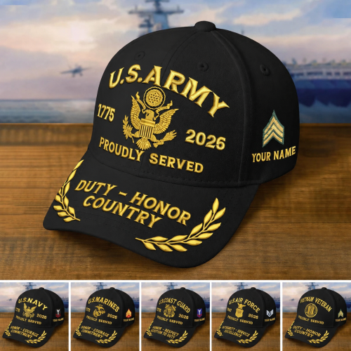 Premium Custom Name, Rank, Embroidered US Veterans Hats, 250th Anniversary, Gift For US Veterans