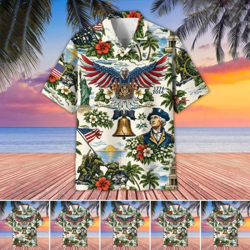 Premium America 250th Anniversary US Veterans Hawaiian Shirt, Gifts for U.S. Veterans, Gifts for Independence Day