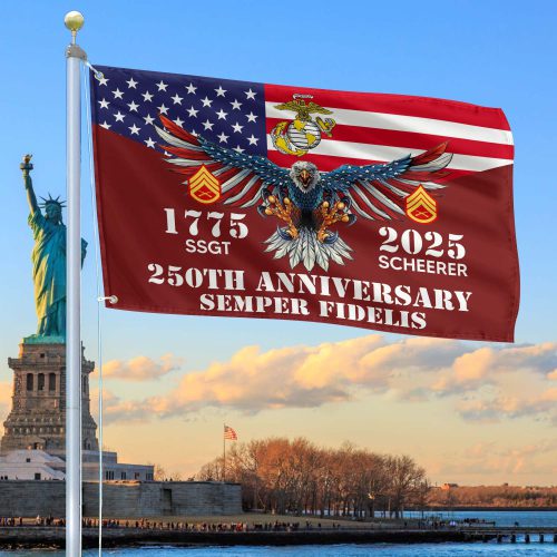 Premium Custom USMC 250th Anniversary Grommet Flag CPVC070411, 250th Marine Corps Birthday Flag, Gifts For Marine Veteran, Best Gifts On Father's Day, Veterans Day.
