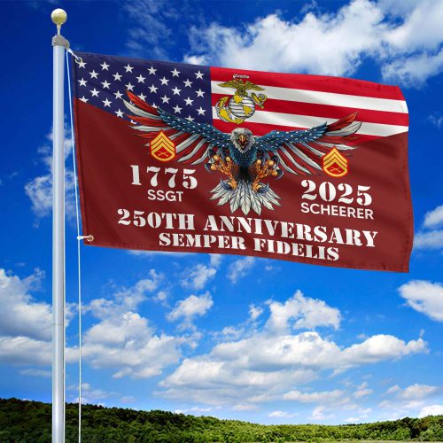 Premium Custom USMC 250th Anniversary Grommet Flag CPVC070411, 250th Marine Corps Birthday Flag, Gifts For Marine Veteran, Best Gifts On Father's Day, Veterans Day.