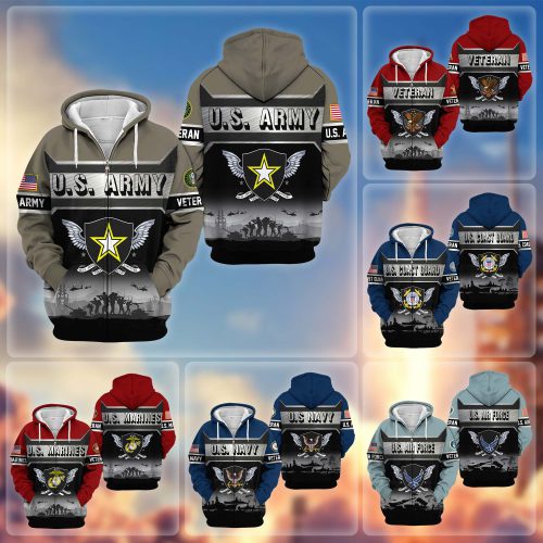 Premium US Veterans Zip Up Hoodie BPHN301012, Gifts For US Veterans, Gifts On Father's Day, Veterans Day.