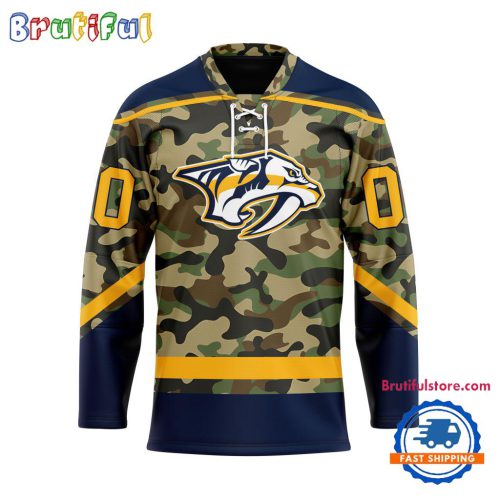 NHL Nashville Predators Camo Veterans Custom Hockey Jersey