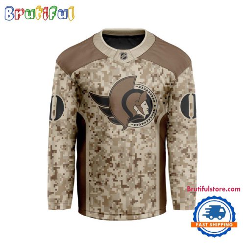 NHL Ottawa Senators Special Veterans Military Desert Camouflage Design Hockey Jersey