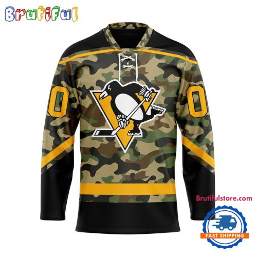 NHL Pittsburgh Penguins Camo Veterans Custom Hockey Jersey