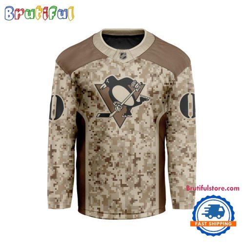NHL Pittsburgh Penguins Special Veterans Military Desert Camouflage Design Hockey Jersey