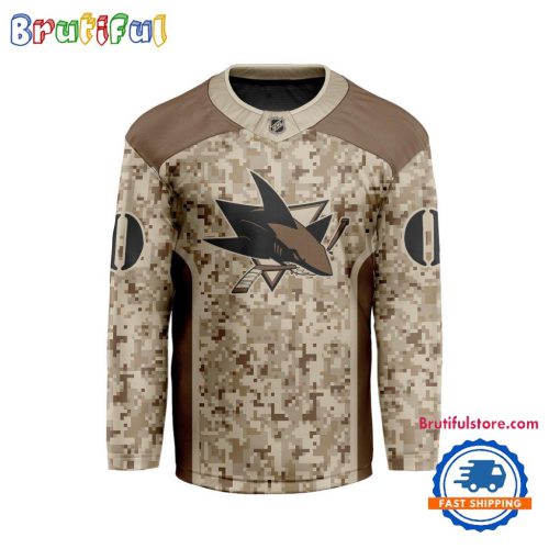 NHL San Jose Sharks Special Veterans Military Desert Camouflage Design Hockey Jersey